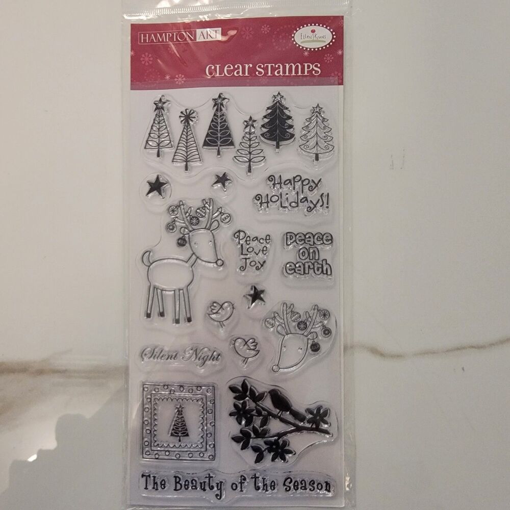 Hampton Art SEASONAL BEAUTY Christmas Clear Cling Stamps Set of 15 NEW